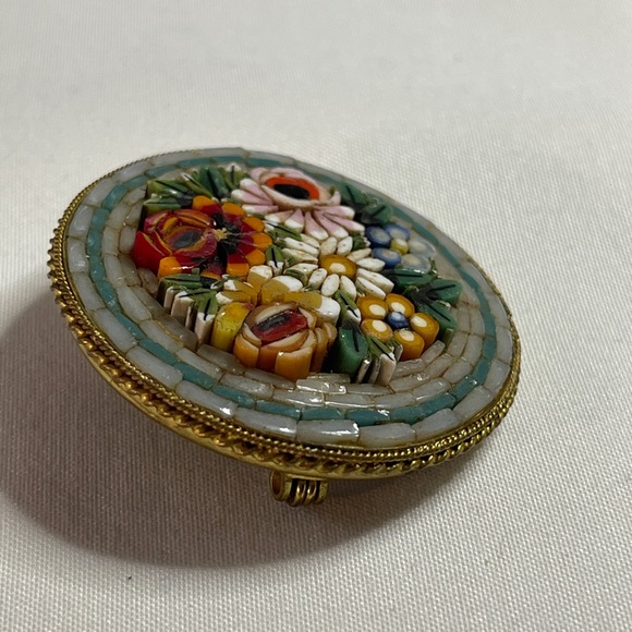 Vintage Italian, Micro Mosaic Floral Brooch. Handcrafted Millefiori Pin, Italy - Picture 2 of 6